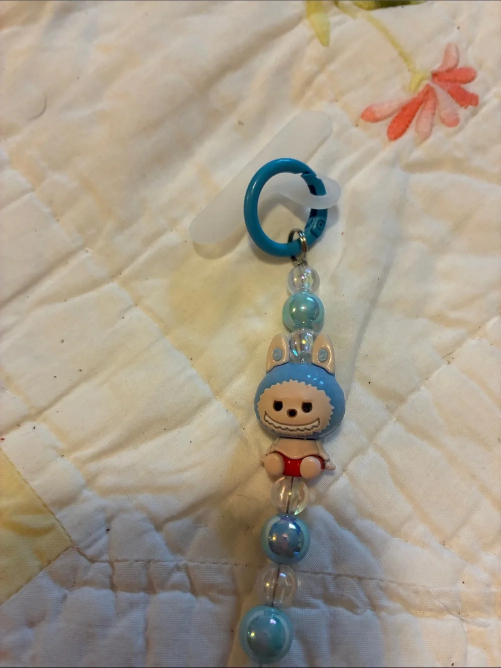 NWT’s- Cute Beaded Blue Bunny Monster Keychain in Blue & Clear Beads